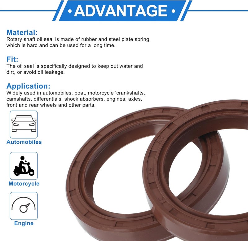 VekAuto Universal Oil Seal TC Double Lip W Steel Spring Seal Ring Rotary Shaft Seal 45x60x10mm High Pressure FKM Rubber Brown 2 Pcs - Image 4